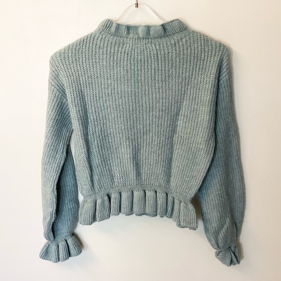 NWT Topshop Ruffle Neck, Cuffs, and Hem Frill Sweater - Blue - XS - Picture 5 of 7
